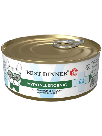 Влажный диетический корм Best Dinner Vet Profi Hypoallergenic для собак, с кониной и рисом, 100 г