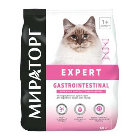Мираторг Expert Полнорационный сухой корм для взрослых кошек «Бережная забота о пищеварении» 1,5 кг