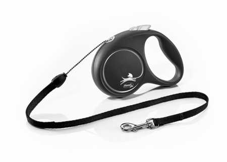Поводок-рулетка Flexi Black Design cord S 5m 12 kg silver