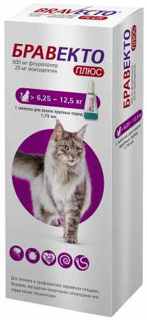 Бравекто ® Плюс капли 500 мг для кошек 6,25-12,5 кг 1 пипетка, в упаковке