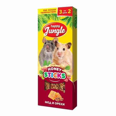 Happy Jungle Палочки 3 шт для мелких грызунов мед+орехи,90 г