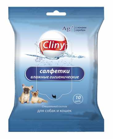 Cliny ® Салфетки влажные гигиенические для собак и кошек упаковка, 10 шт