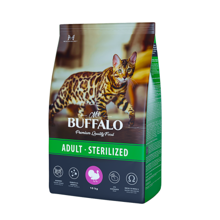 Сухой корм для кошек Mr.Buffalo Sterilized с индейкой, 10 кг