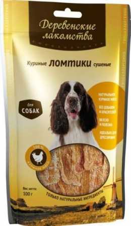 Деревенские лакомства "Куриные ломтики сушеные" для собак пакет, 90 гр