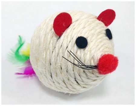 Мышка-Мяч Толстушка с перьями для кошек 6,5см
