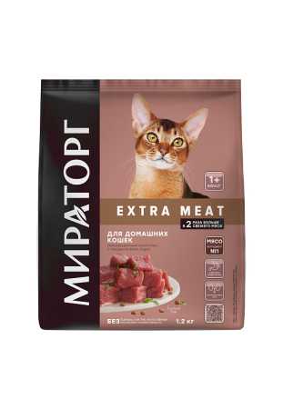 Мираторг Extra Meat сухой корм с говядиной Black Angus для домашних кошек старше 1 года, 1,2 кг