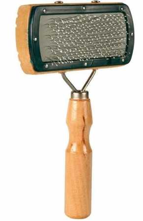 Пуходерка-щётка с деревянной ручкой, металлич зубья с каплями, 17,5х10 см.