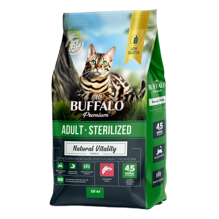 Mr.Buffalo Sterilized Корм для кошек (лосось), 10 кг