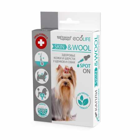 Капли Мистер Бруно Ecolife Skin&Wool здоровье кожи и шерсти для щенков и собак, 10 мл.