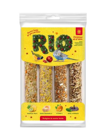 Лакомство РИО Новогодний набор палочек для волнистых попугайчиков и экзотов, 4х45 г