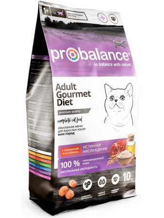 ProBalance ® Gourmet Diet Корм сухой для кошек с говядиной и ягненком пакет, 10 кг