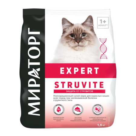 Мираторг Expert Полнорационный сухой корм для кошек при мочекаменной болезни струвитного типа 1,5 кг