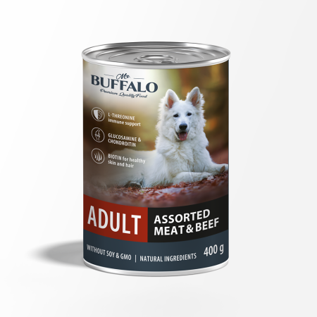 Влажный корм для собак Mr.Buffalo ADULT мясное ассорти с говядиной, 400 г