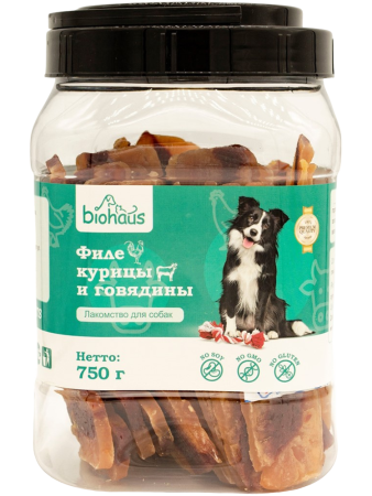Лакомство для собак BIOHAUS Филе курицы и говядины, 750 г