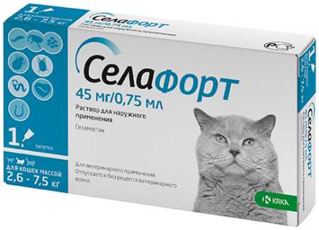 Селафорт капли для кошек 2,6-7,5 кг. 1 пип. в упак