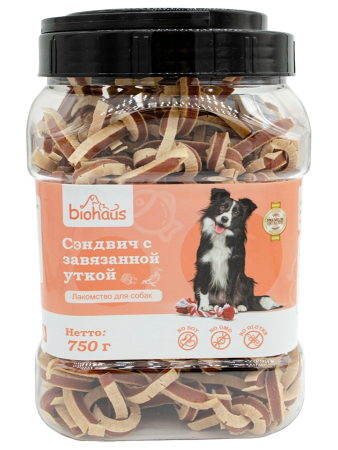 Лакомство для собак BIOHAUS Сэндвич с завязанной уткой, 750 г