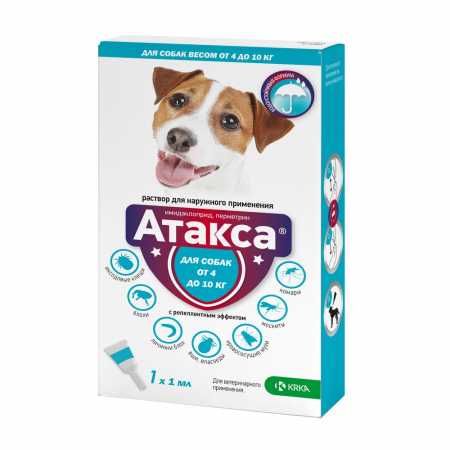 Препарат от клещей и блох KRKA Атакса капли для собак от 4 до 10 кг, 1 пипетка по 1,0 мл