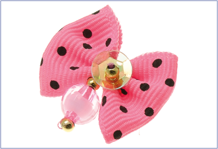 PetLine Бантик (пара) белый в розовый цветочек (камень сердечко)  2-22-06