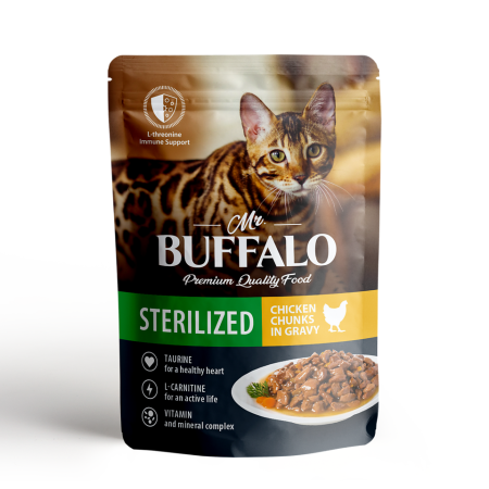 Влажный корм для кошек Mr.Buffalo STERILIZED пауч цыпленок в соусе, 85 г