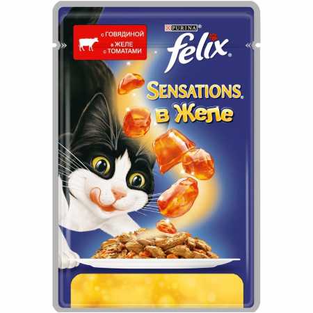 Felix Sensations пауч консервы для  кошек с говядиной в желе с томатами упак. 85 г.