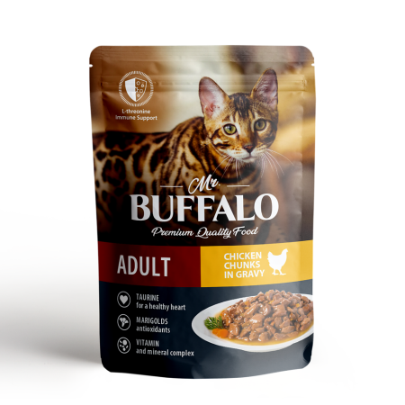 Влажный корм для кошек Mr.Buffalo ADULT пауч цыпленок в соусе, 85 г