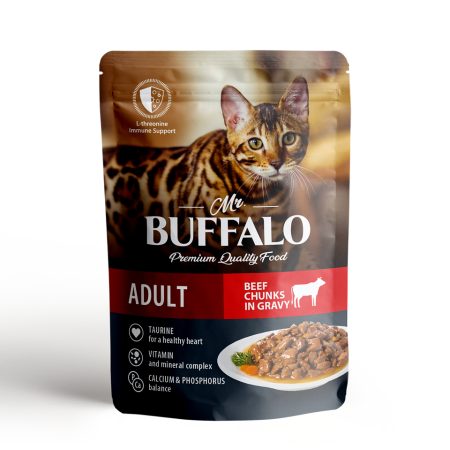 Влажный корм для кошек Mr.Buffalo ADULT пауч говядина в соусе, 85 г