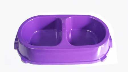Миска пластиковая двойная нескользящая фиолетовая, 0,45 л