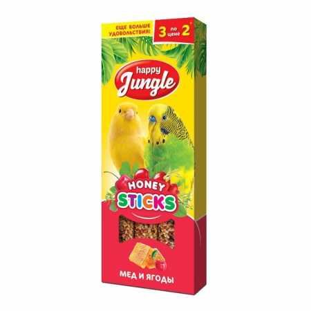 Happy Jungle Палочки 3 шт для птиц мед+ягоды, 90 г