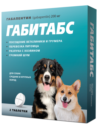 фото Седативный препарат Габитабс 200 мг, для собак средних и крупных пород, 2 табл.