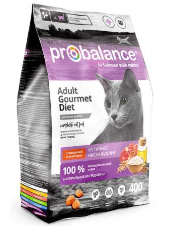 ProBalance ® Gourmet Diet Корм сухой для кошек с говядиной и ягненком пакет, 400 гр
