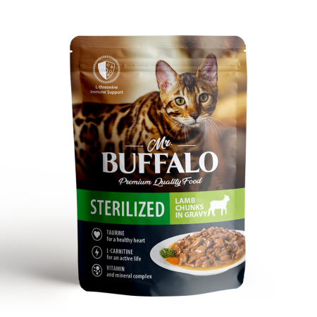 Влажный корм для кошек Mr.Buffalo STERILIZED пауч ягненок в соусе, 85 г