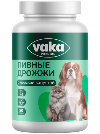 Пивные дрожжи ВАКА с морской капустой для собак и кошек, 80 табл.