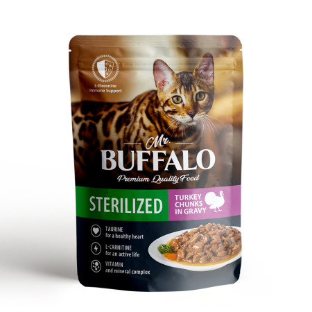Влажный корм для кошек Mr.Buffalo STERILIZED пауч индейка в соусе, 85 г