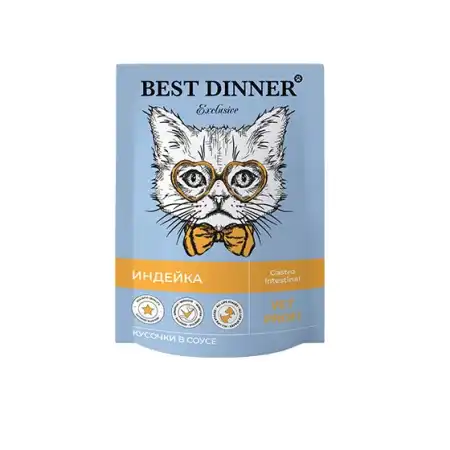Паучи Best Dinner Exclusive Vet Profi Gastro  Intestina кусочки в соусе с Индейкой, кошки, 0,085 кг