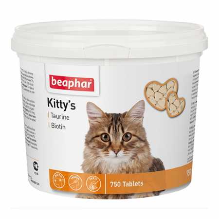 Кормовая добавка Beaphar "Kittys + Taurine-Biotin"для кошек с таурином и биотином, 750 таблеток