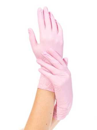 Перчатки смотровые нитриловые неопудренные NitriMAX, 50 пар, размер: XS, цвет: розовые