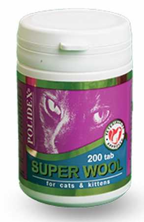 POLIDEX для кошек 200 Super Wool Супер Вул упаковка, 200 таб