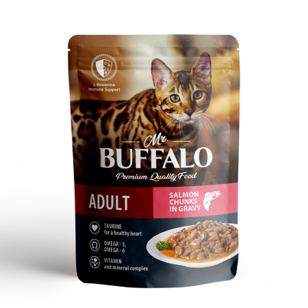 Влажный корм для кошек Mr.Buffalo ADULT HAIR & SKIN пауч лосось в соусе, 85 г