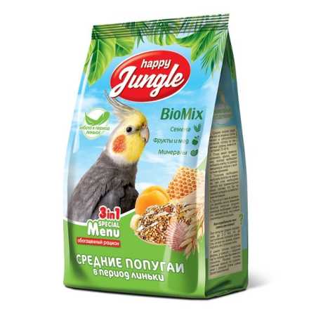 Корм сухой Happy Jungle для средних попугаев при линьке, 500 г