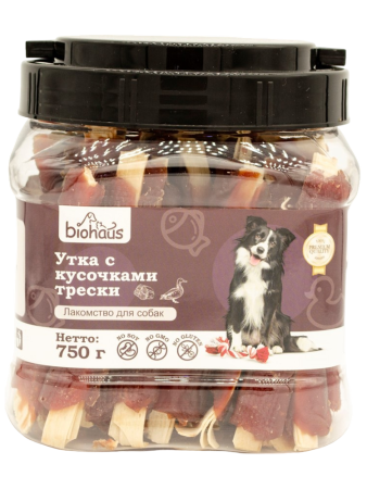 Лакомство для собак BIOHAUS Утка с кусочками трески, 750 г