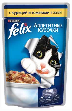 Felix  пауч консервы для кошек аппетитные кусочки в желе с курицей и томатами упак. 85 г.