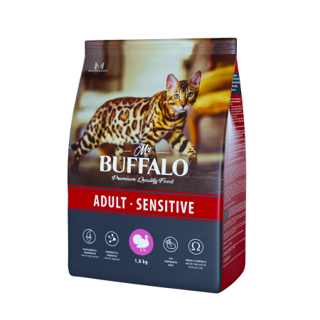 Mr.Buffalo Adult Sensitive Корм для  кошек индейка 1,8кг