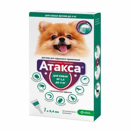 Препарат от клещей и блох KRKA Атакса капли для собак до 4 кг, 1 пипетка 0.4 мл