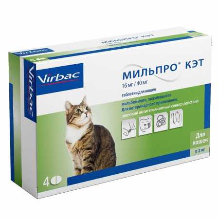 Антигельминтное средство Virbac Мильпро кэт для кошек упаковка, 4 таб.
