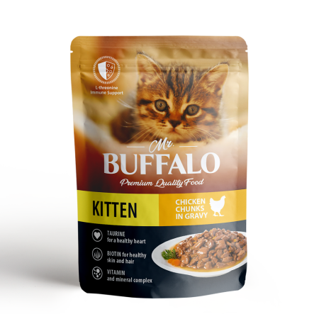 Влажный корм для котят Mr.Buffalo KITTEN пауч нежный цыпленок в соусе, 85 г