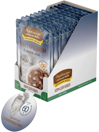 фото Влажный корм для кошек Деревенские лакомства Утка с кроликом в нежном желе, 70 г