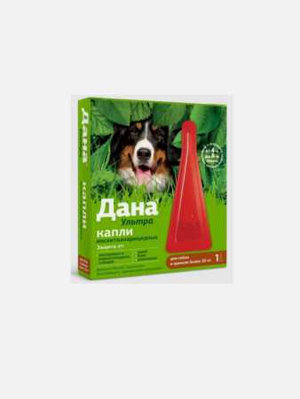 Дана ® Ультра капли от блох и клещей для собак и щенков от 20 кг, 1 пип, 3,2 мл