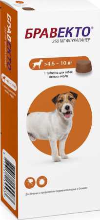 Бравекто ® для собак 4,5-10 кг 250 мг 1 таб, в упаковке